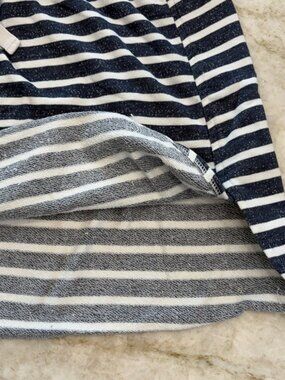 Susina Petite Large Striped Sweatshirt Skirt Navy White Drawstring